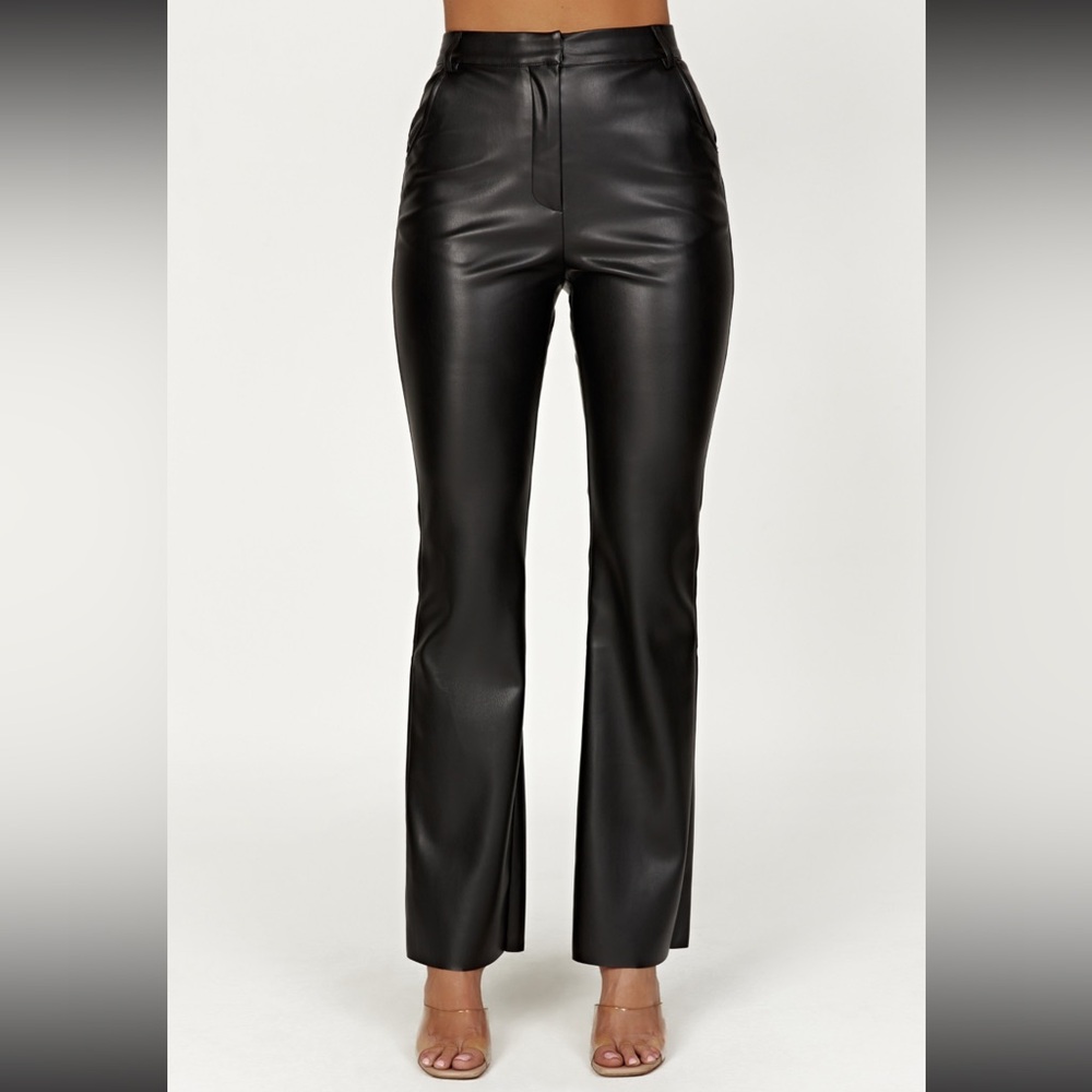Meshki Tyra Straight Leg Black Faux Leather Women Pants
